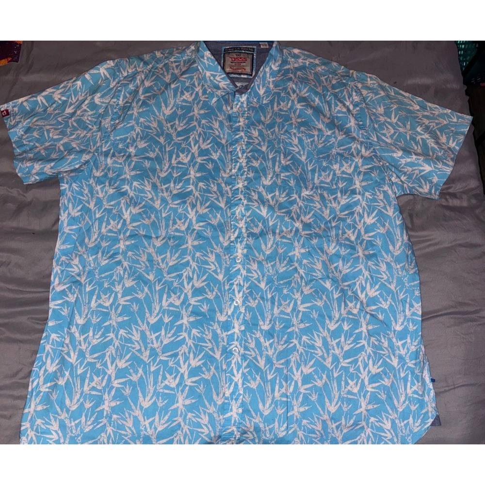 D555 Men's Big & Tall Tropical Print Button-Up Shirt Blue‎ Short Sleeve 5XL